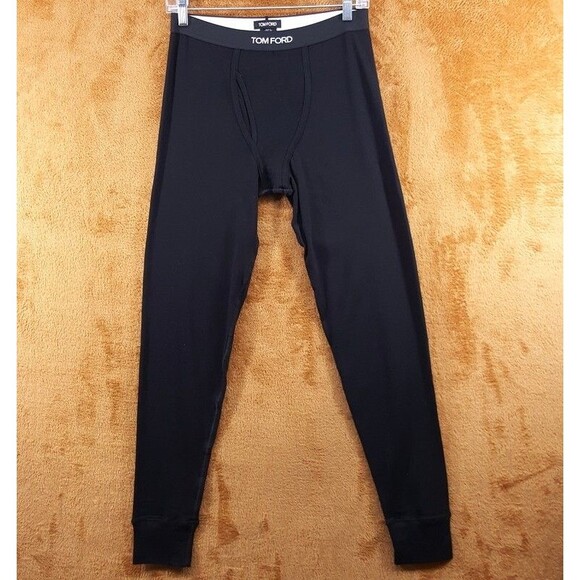 TOM FORD Mens Small Black Cotton Long Johns Base Layer Pull On Logo Band - Picture 2 of 6